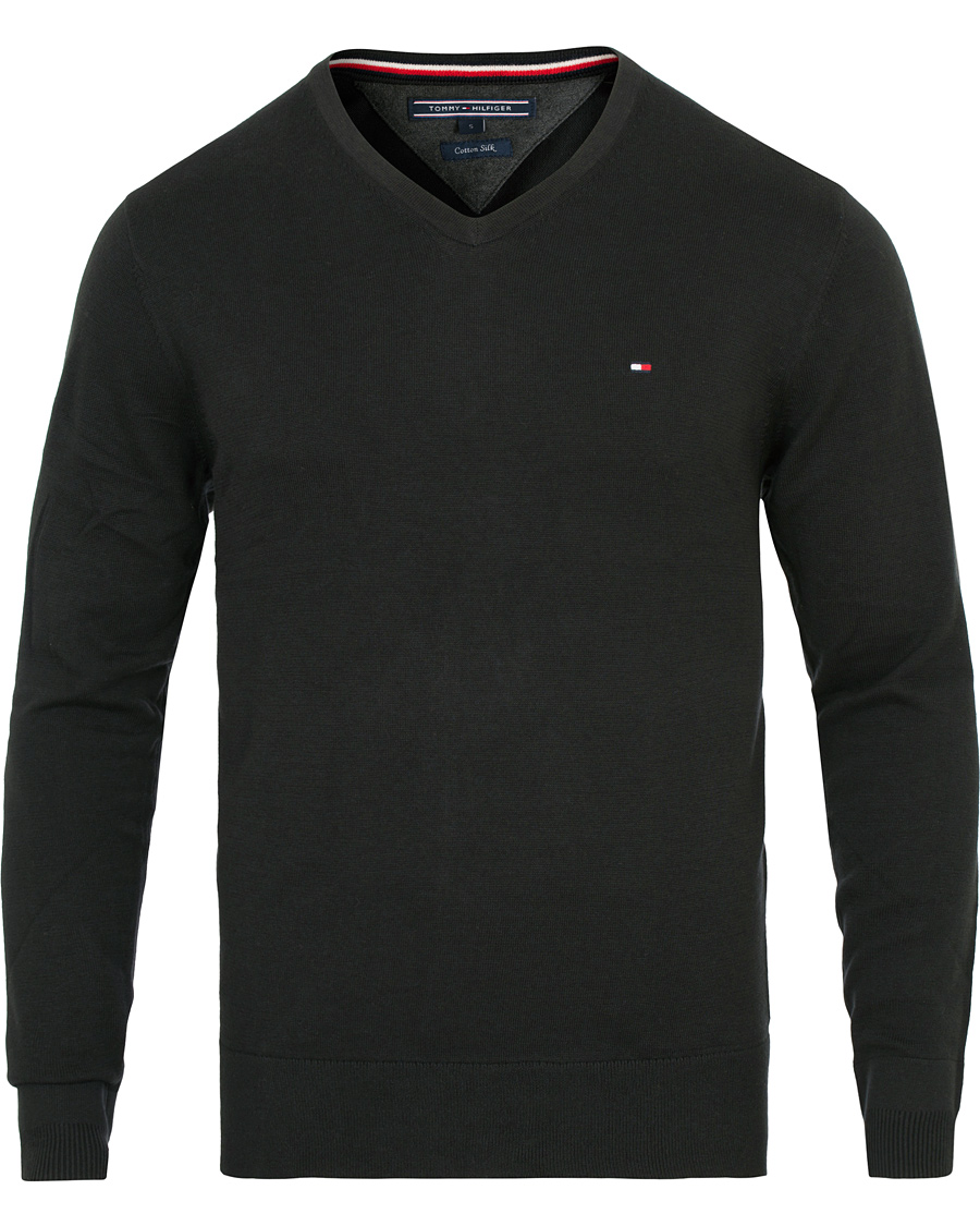 Herr | Tröjor | Tommy Hilfiger | Cotton/Silk V-Neck Pullover Flag Black