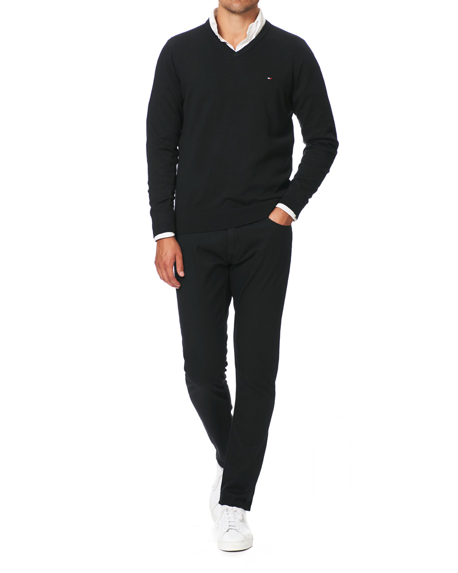Herr | Tröjor | Tommy Hilfiger | Cotton/Silk V-Neck Pullover Flag Black