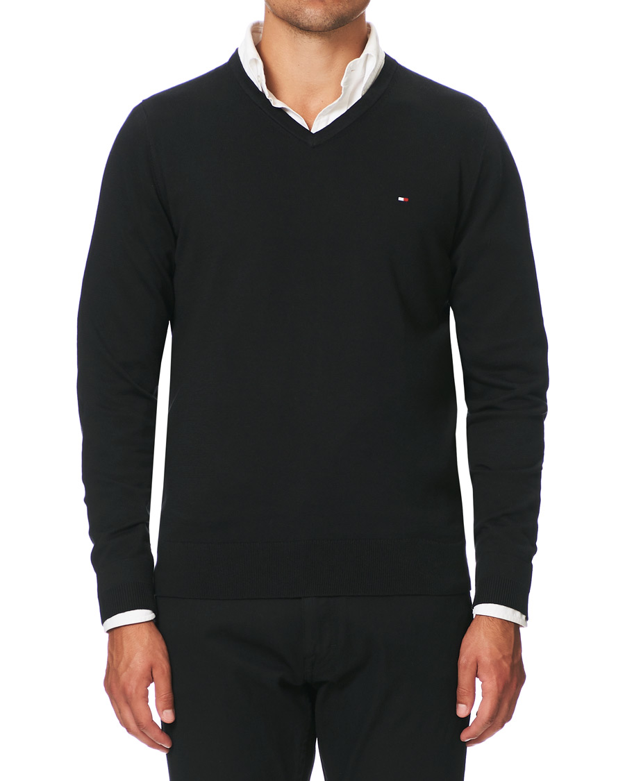 Herr | Tröjor | Tommy Hilfiger | Cotton/Silk V-Neck Pullover Flag Black
