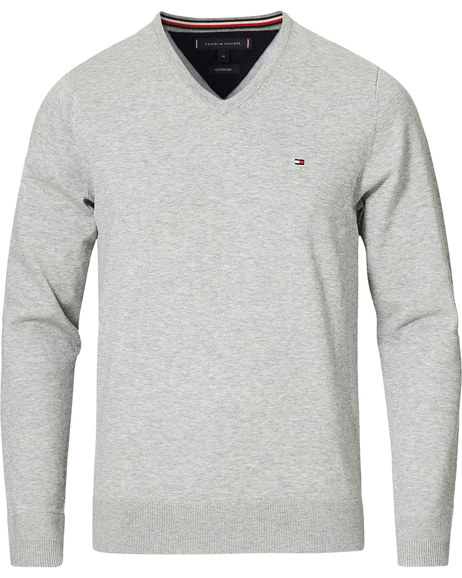 Herr | Tröjor | Tommy Hilfiger | Cotton/Silk V-Neck Pullover Cloud Heather