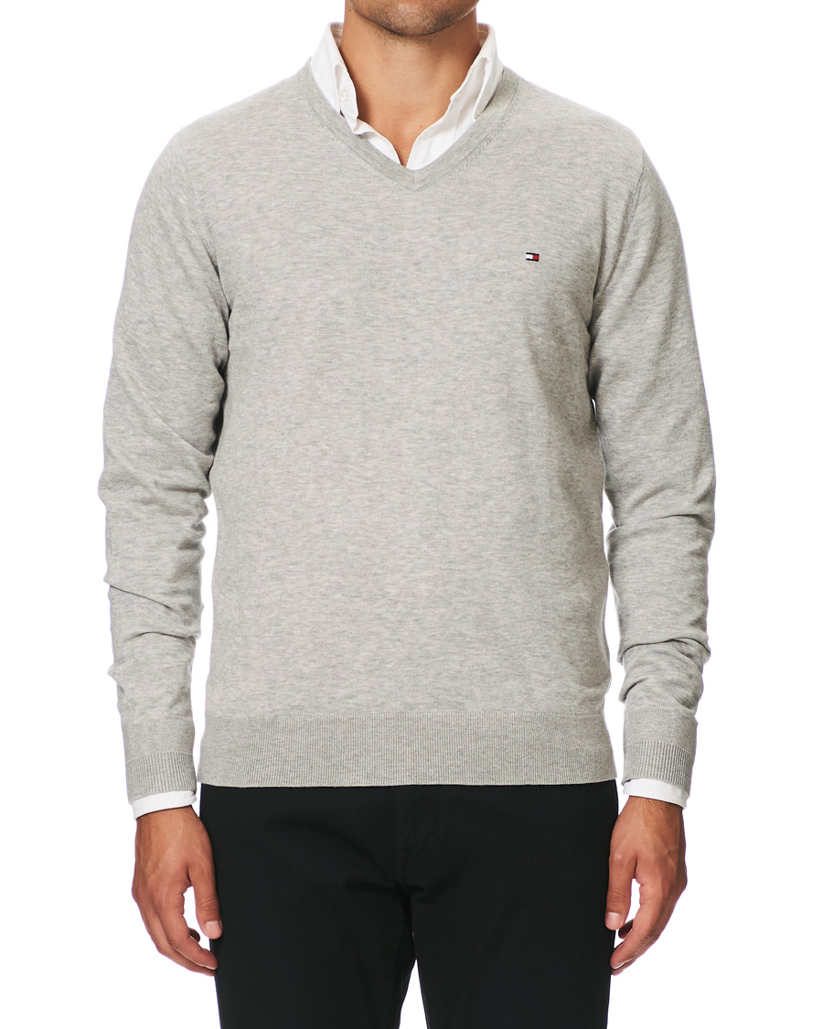 Herr | Tröjor | Tommy Hilfiger | Cotton/Silk V-Neck Pullover Cloud Heather