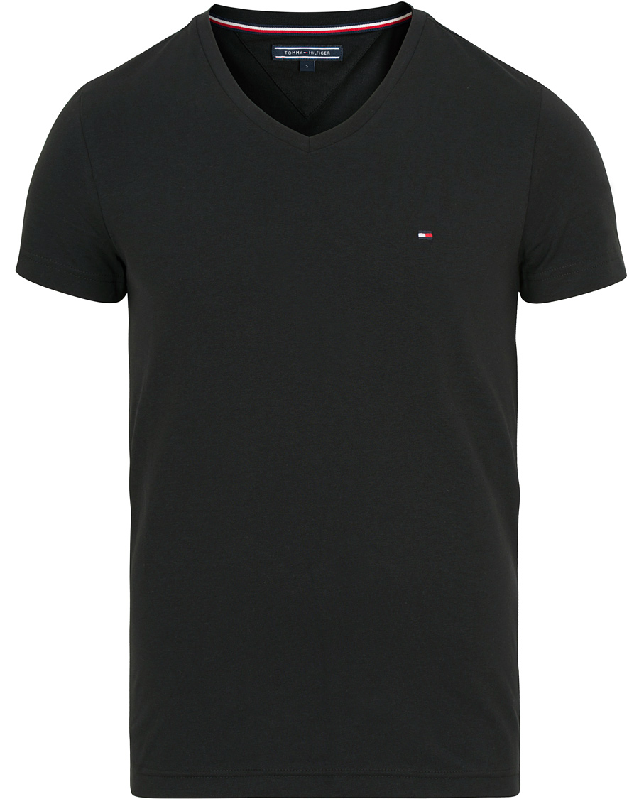 Herr | T-Shirts | Tommy Hilfiger | Slim Fit Stretch V-Neck Tee Flag Black