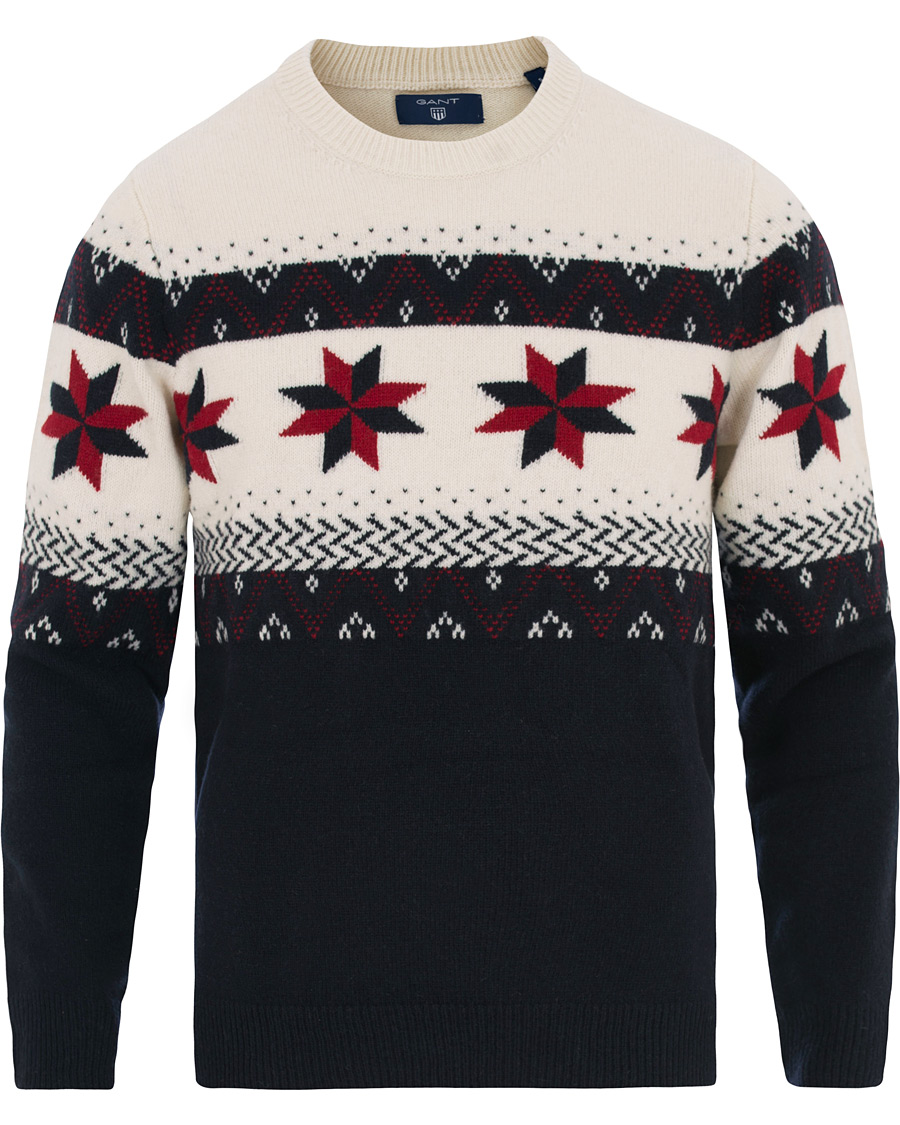 Herr | Tröjor | GANT | Fair Isle Christmas Crew Neck Navy