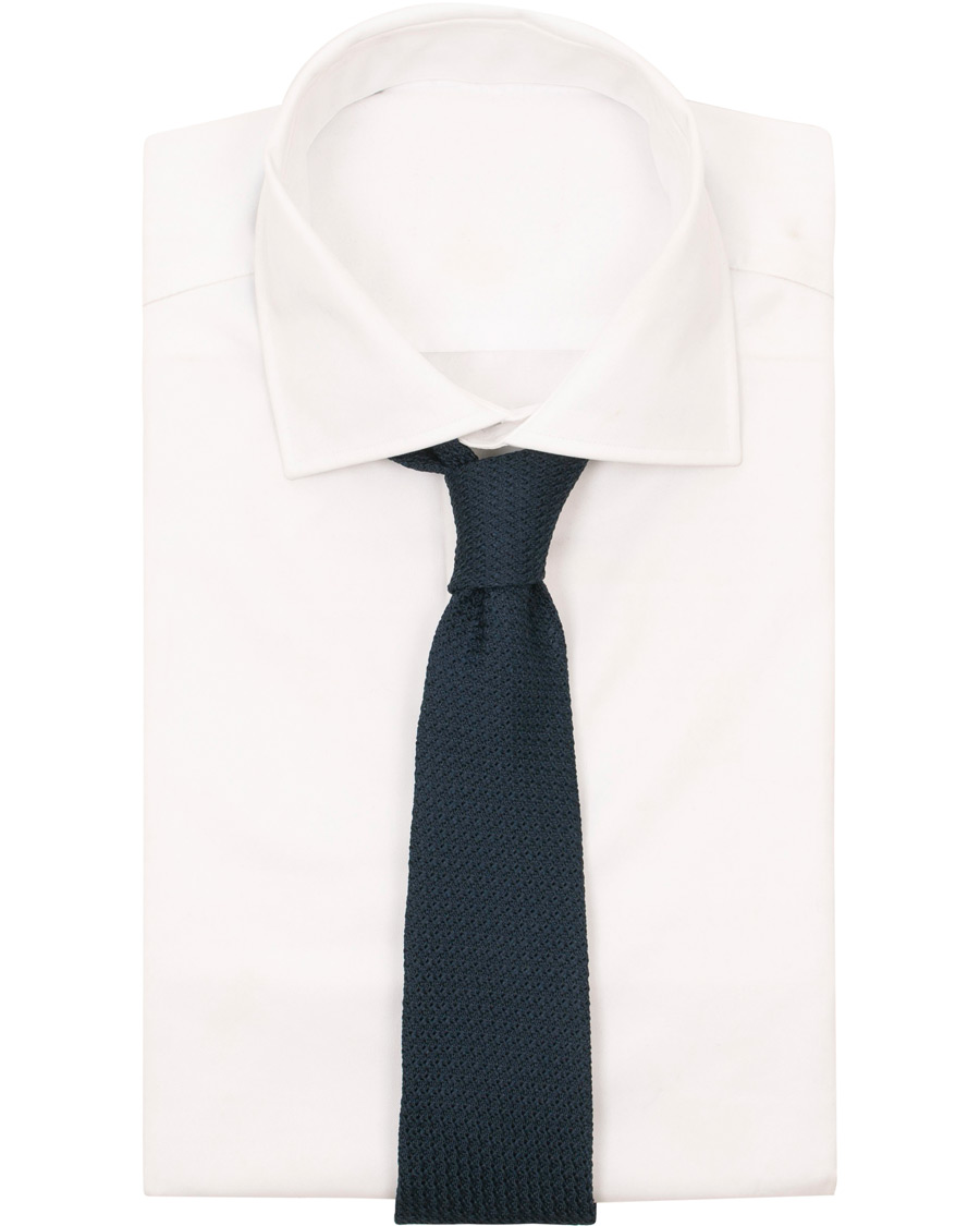 Herr | Turnbull & Asser Woven Grenadine Silk 8 cm Tie Navy | Turnbull & Asser | Woven Grenadine Silk 8 cm Tie Navy