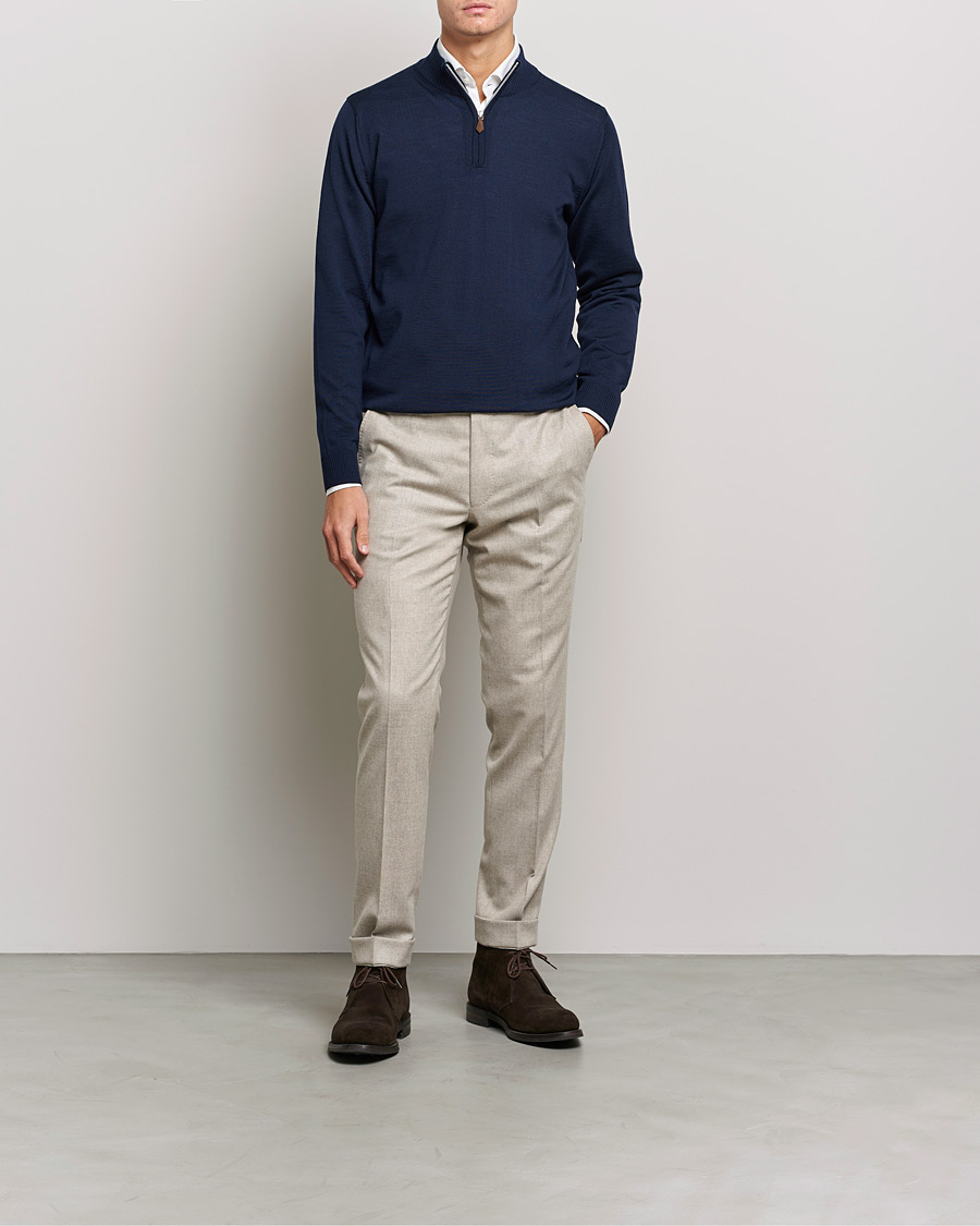 Herr | Zip-tröjor | Stenströms | Merino Wool Half Zip Navy