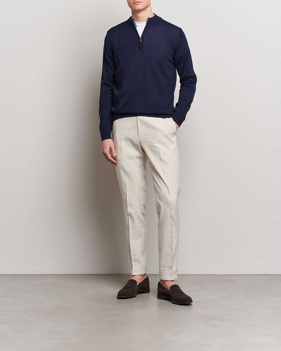 Herr | Tröjor | Stenströms | Merino Wool Half Zip Navy