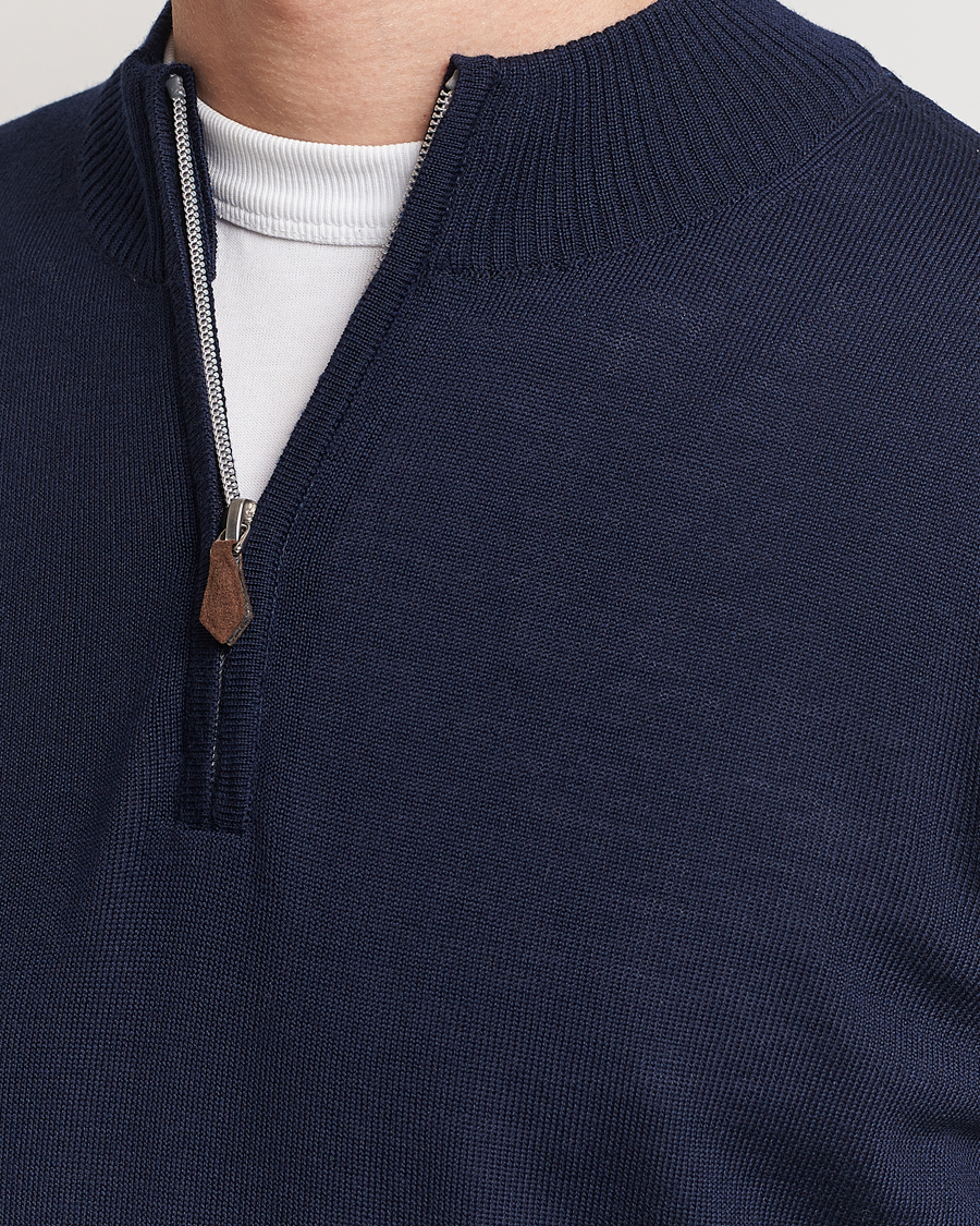 Herr | Tröjor | Stenströms | Merino Wool Half Zip Navy