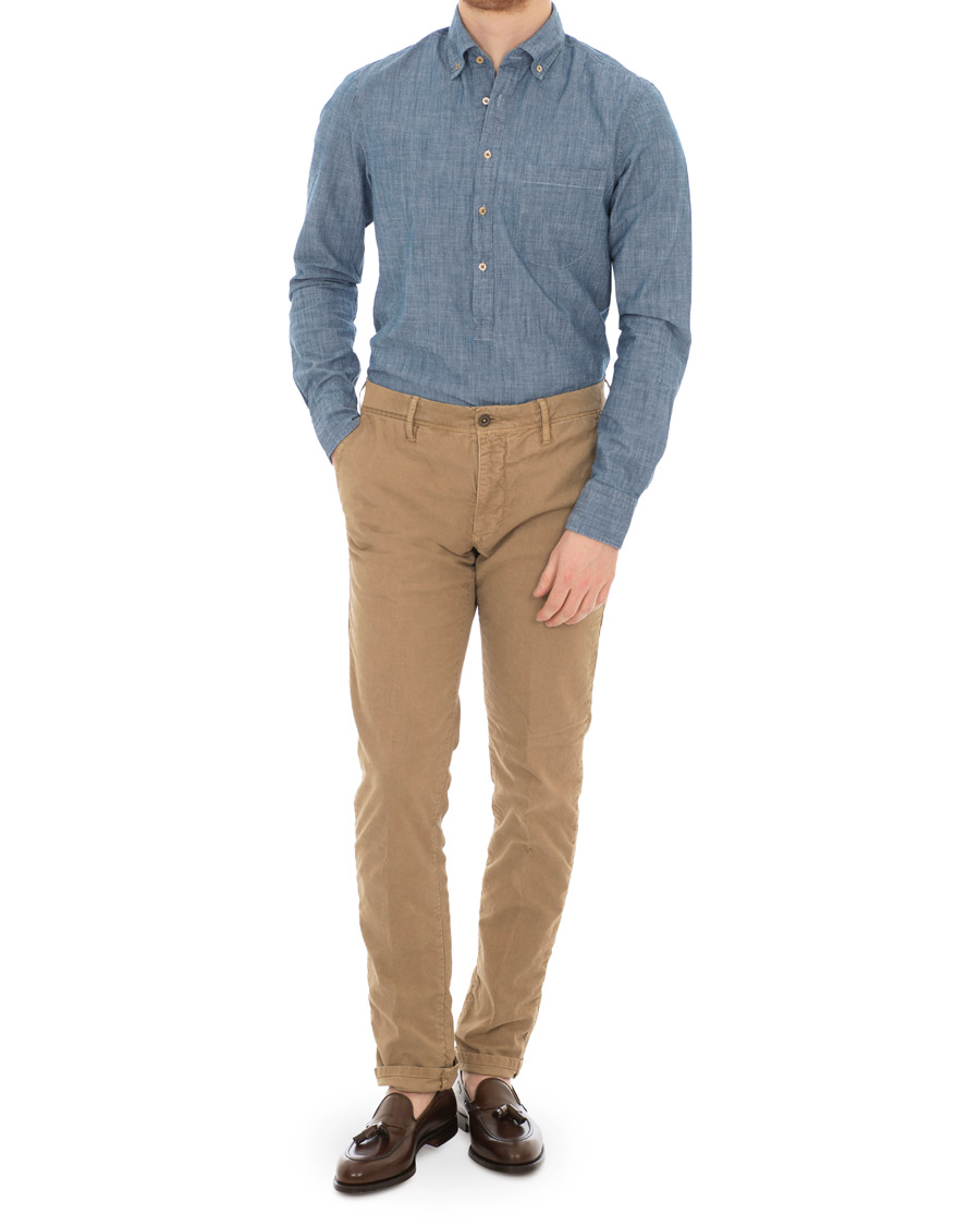 Herr | Skjortor | Stenströms | Slimline Garment Washed Popover Shirt Light Blue