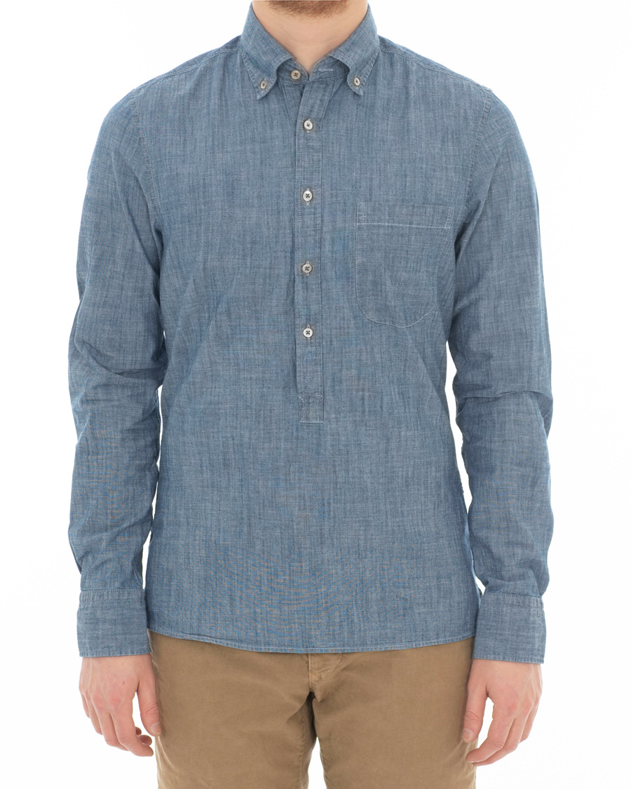 Herr | Skjortor | Stenströms | Slimline Garment Washed Popover Shirt Light Blue