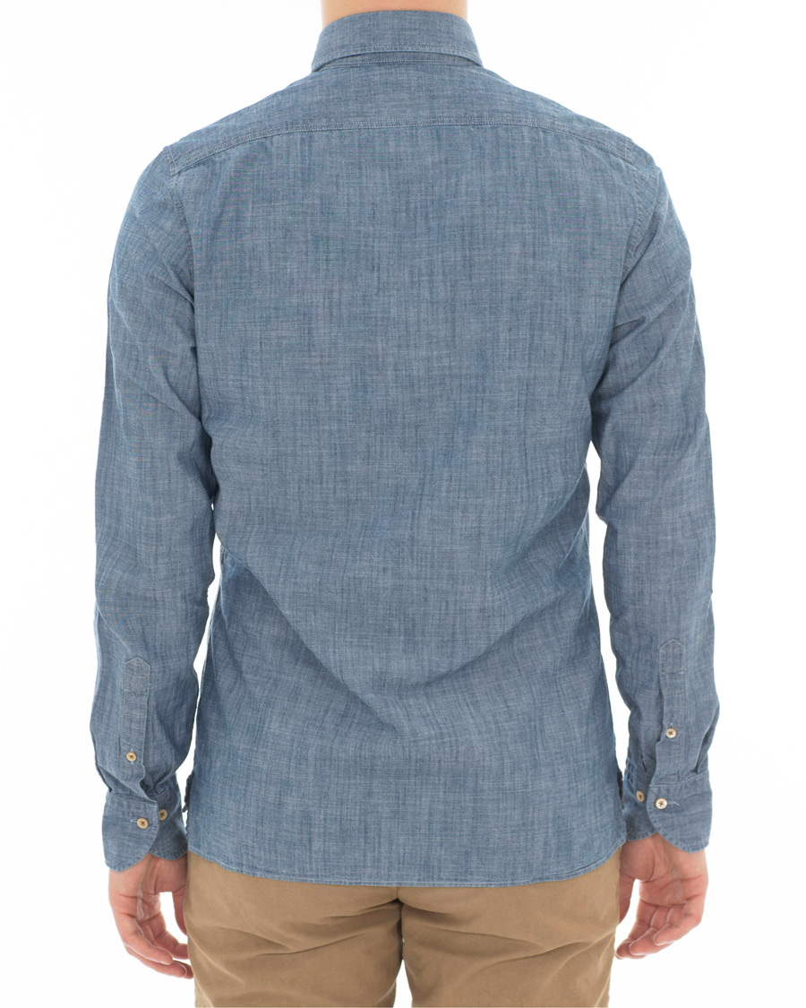 Herr | Skjortor | Stenströms | Slimline Garment Washed Popover Shirt Light Blue