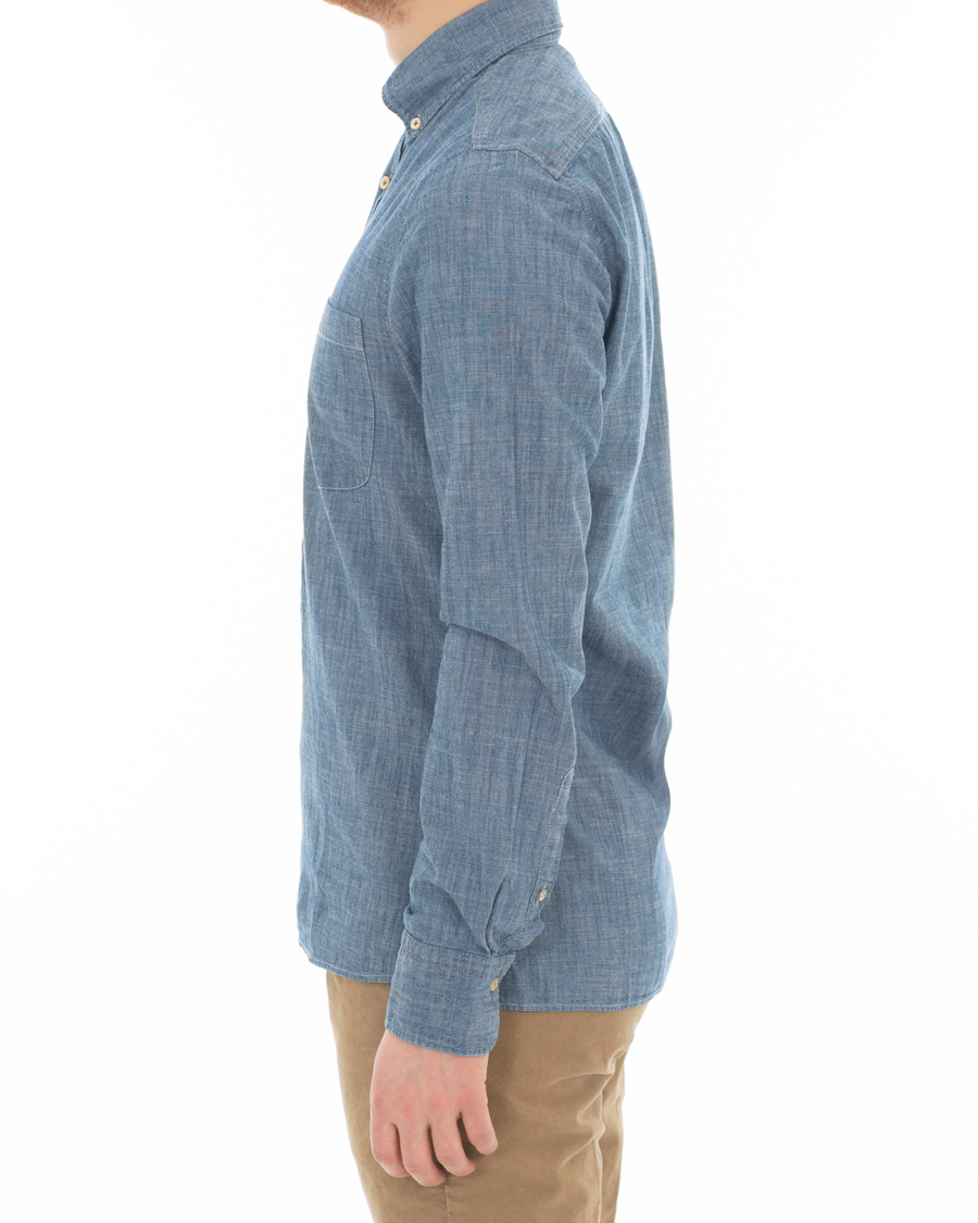 Herr | Skjortor | Stenströms | Slimline Garment Washed Popover Shirt Light Blue