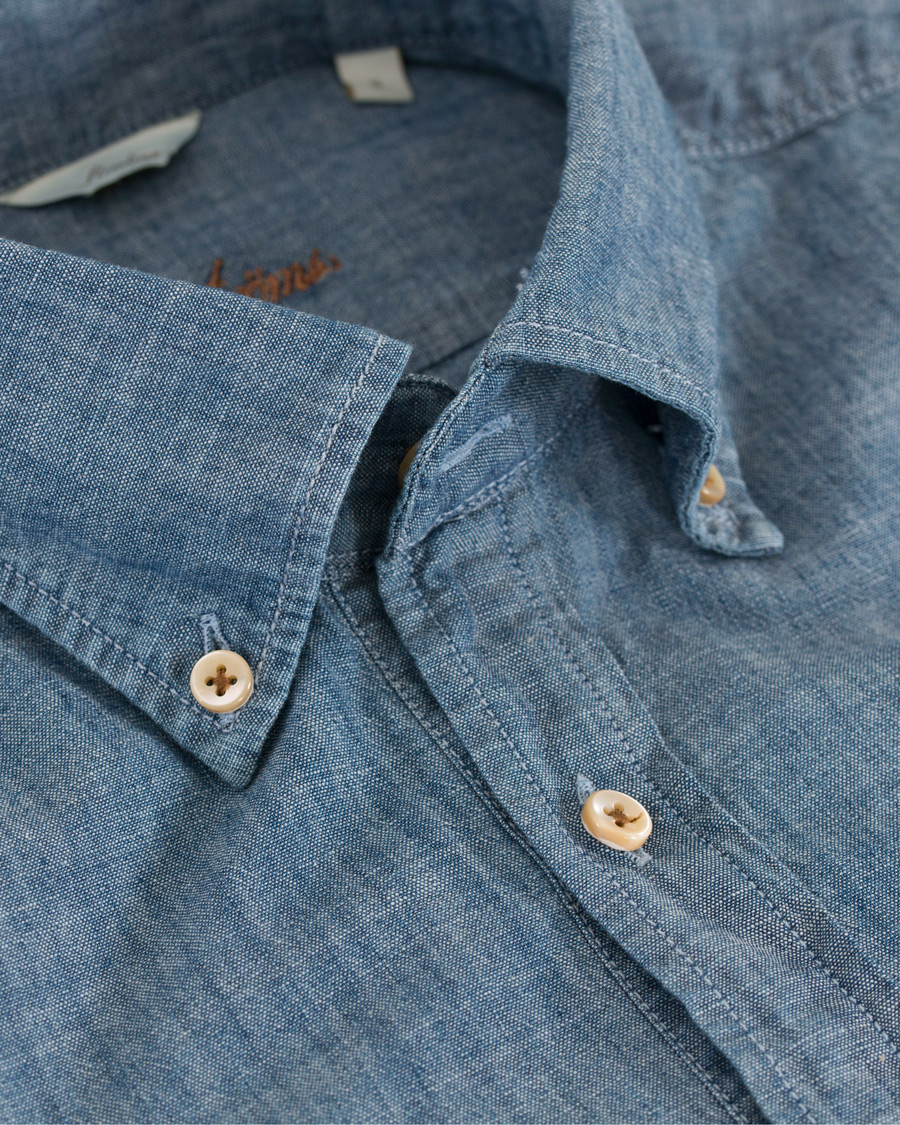 Herr | Skjortor | Stenströms | Slimline Garment Washed Popover Shirt Light Blue