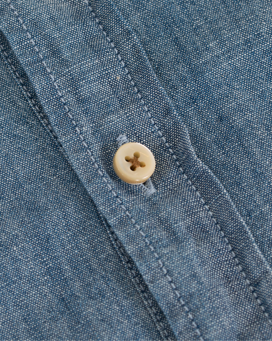 Herr | Skjortor | Stenströms | Slimline Garment Washed Popover Shirt Light Blue