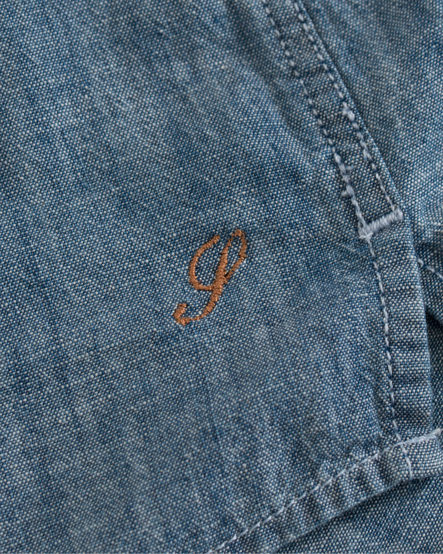Herr | Skjortor | Stenströms | Slimline Garment Washed Popover Shirt Light Blue