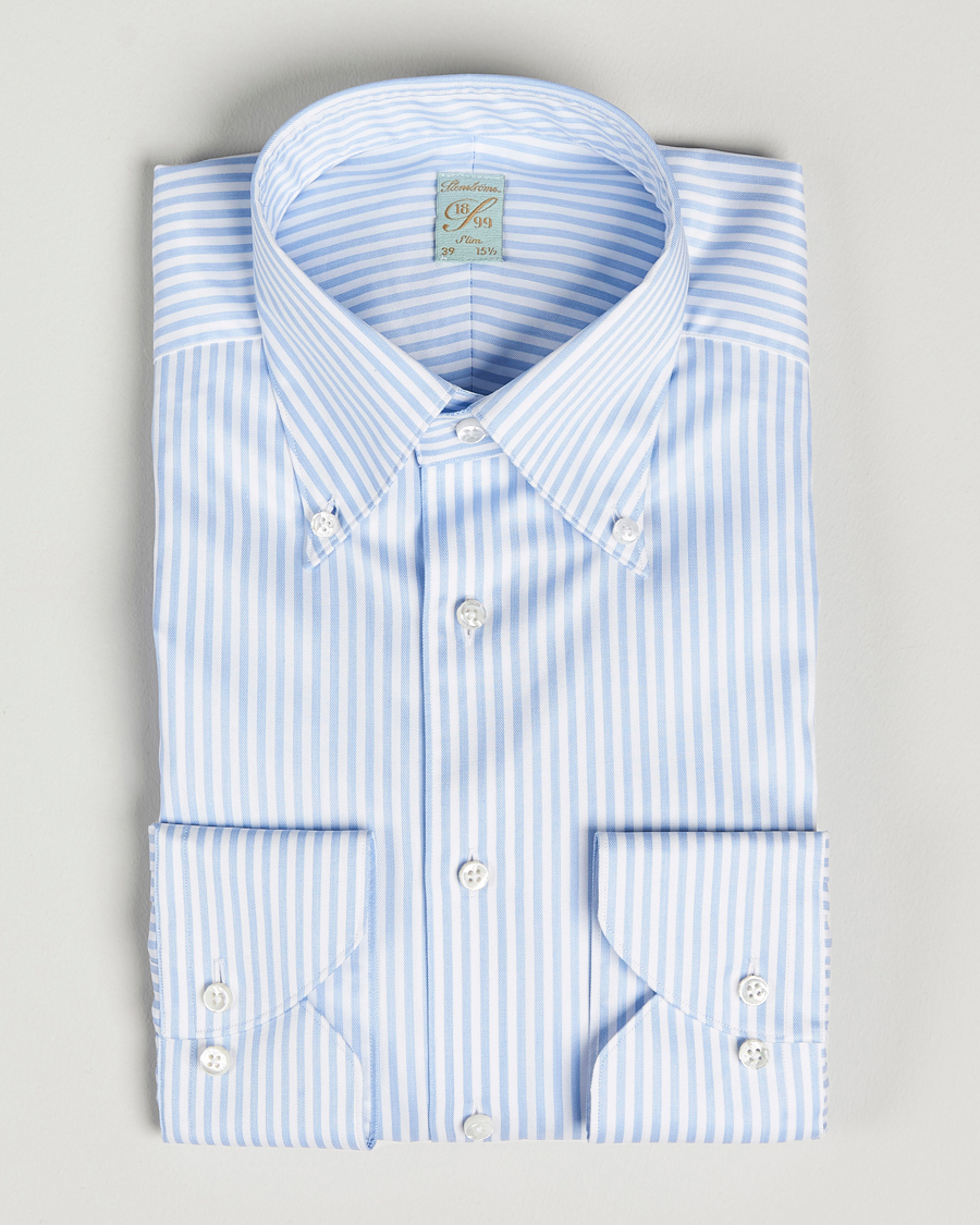 Herr | Skjortor | Stenströms | 1899 Slimline Button Down Stripe Shirt White/Blue