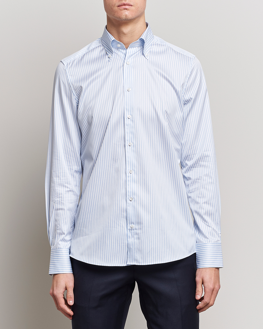 Herr | Festive | Stenströms | 1899 Slimline Button Down Stripe Shirt White/Blue