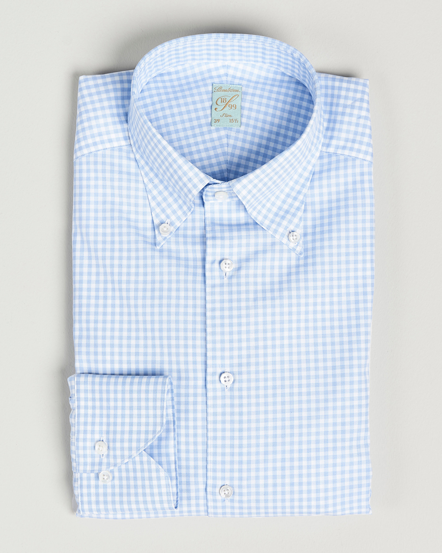 Herr |  | Stenströms | 1899 Slimline Button Down Check Shirt White/Blue
