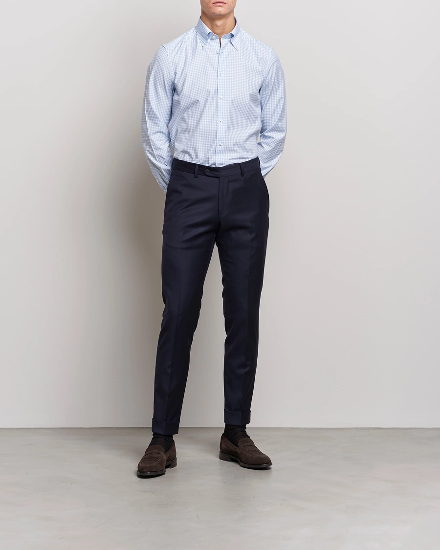 Herr | Skjortor | Stenströms | 1899 Slimline Button Down Check Shirt White/Blue