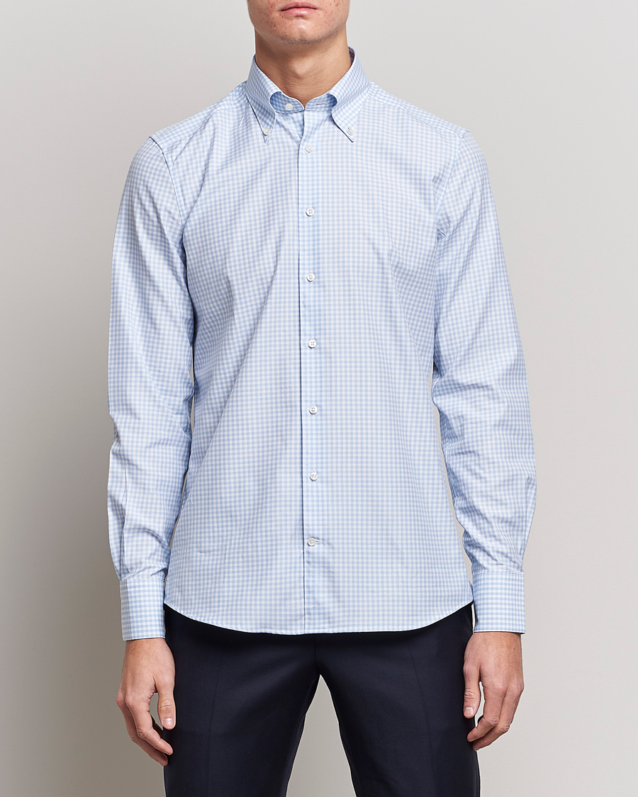 Herr | Businesskjortor | Stenströms | 1899 Slimline Button Down Check Shirt White/Blue