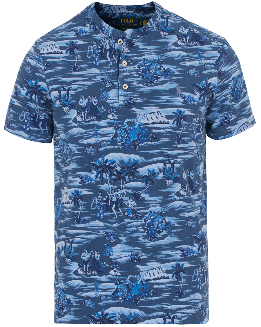 Herr | Pikéer | Polo Ralph Lauren | Featherweight Grandad Collar Polo Indigo Island Blue