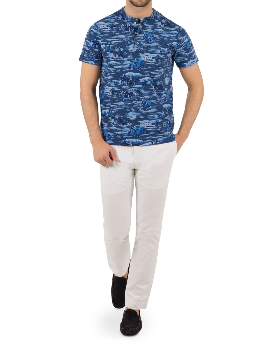 Herr | Pikéer | Polo Ralph Lauren | Featherweight Grandad Collar Polo Indigo Island Blue