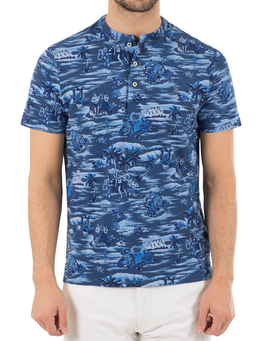 Herr | Pikéer | Polo Ralph Lauren | Featherweight Grandad Collar Polo Indigo Island Blue