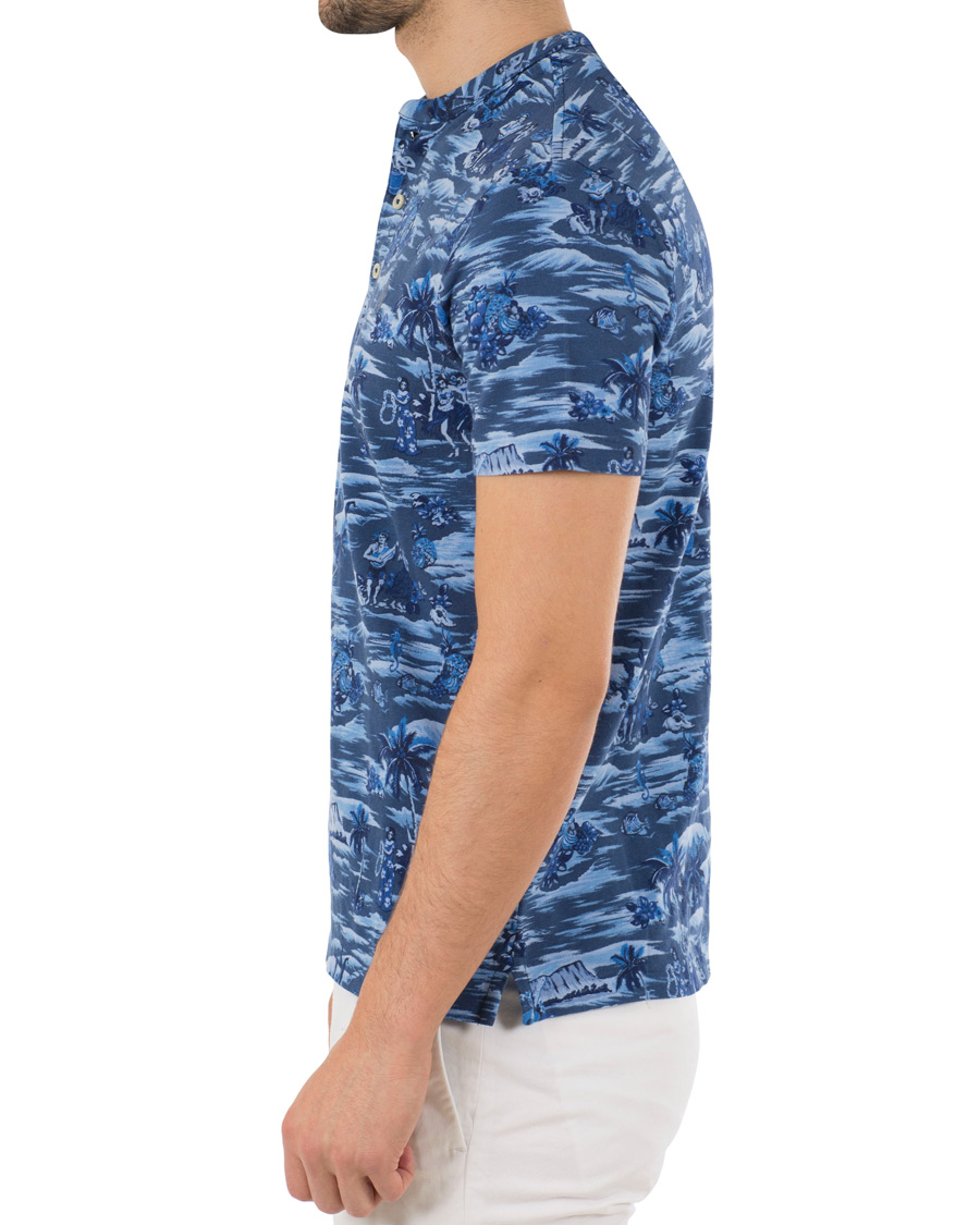 Herr | Pikéer | Polo Ralph Lauren | Featherweight Grandad Collar Polo Indigo Island Blue