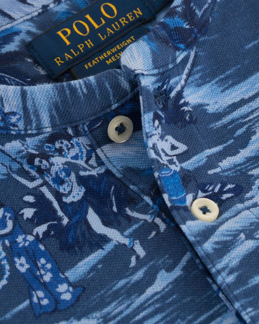 Herr | Pikéer | Polo Ralph Lauren | Featherweight Grandad Collar Polo Indigo Island Blue