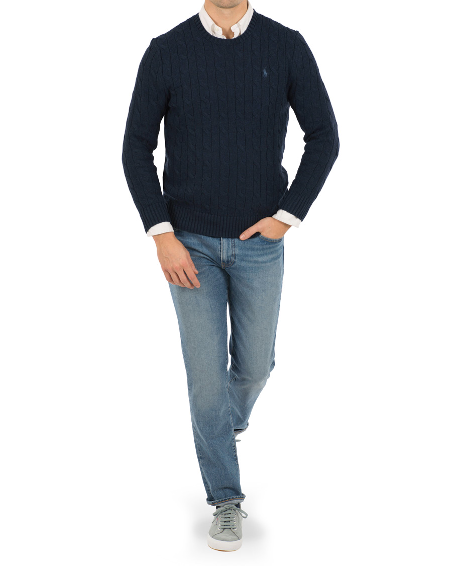 Polo Ralph Lauren Cotton Cable Crew Neck Worth Navy Heather Herr Care o