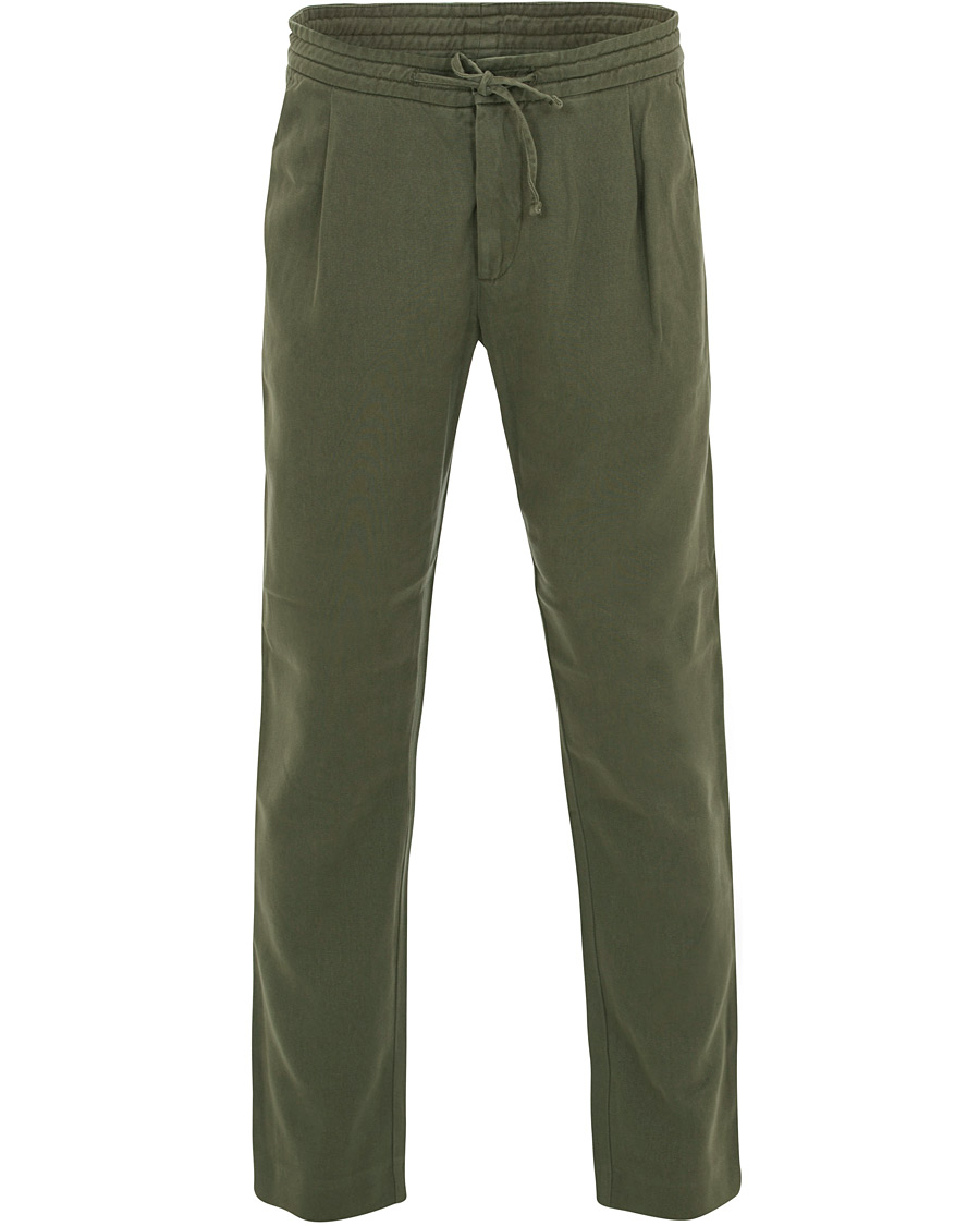 Herr | Byxor | NN07 | Domenico Tencel Pleated Draw String Trousers Moss Green