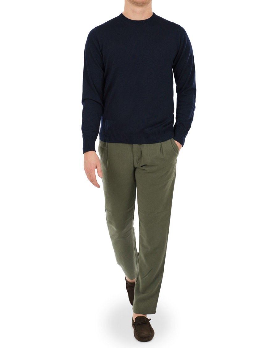 Herr | Byxor | NN07 | Domenico Tencel Pleated Draw String Trousers Moss Green