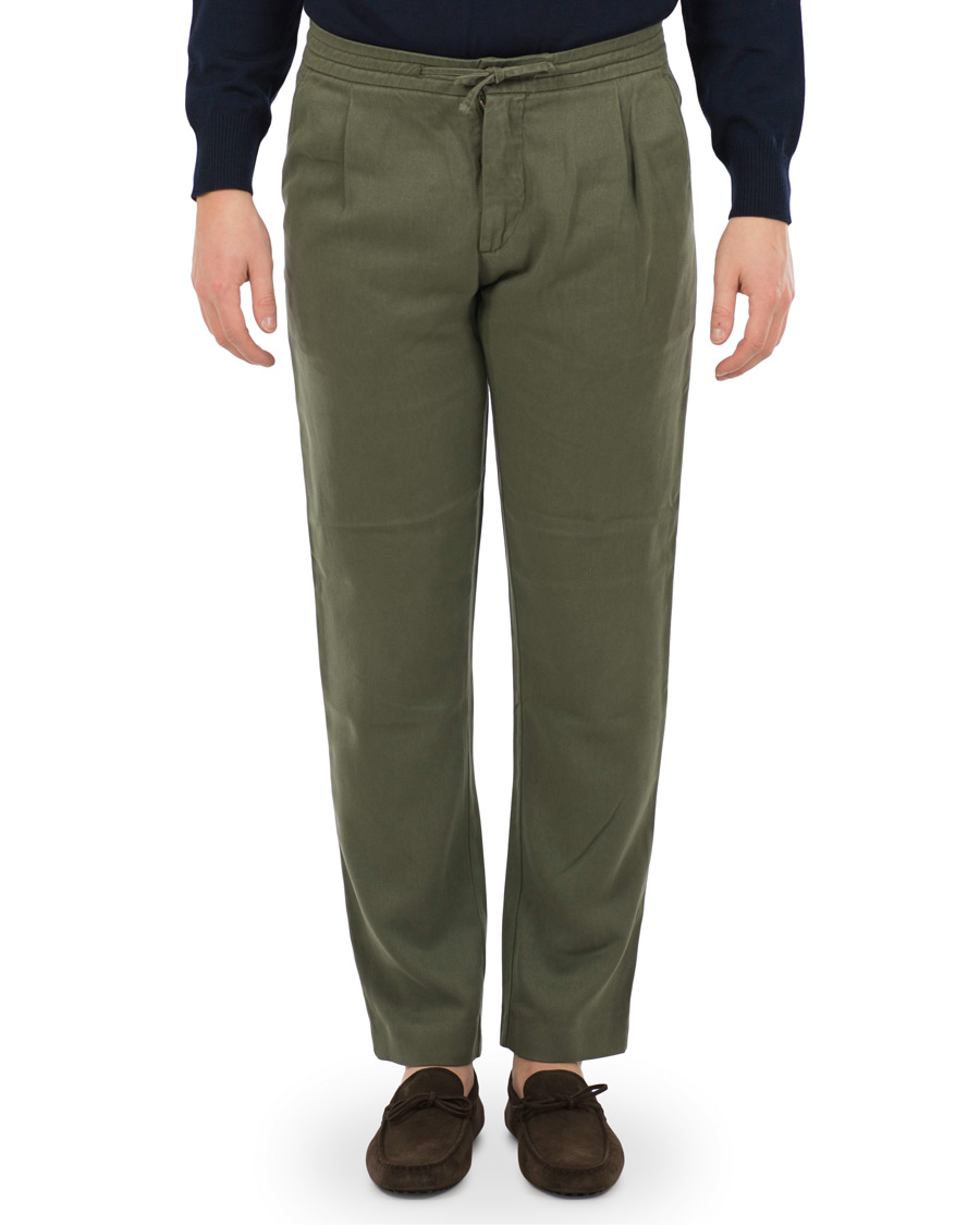 Herr | Byxor | NN07 | Domenico Tencel Pleated Draw String Trousers Moss Green