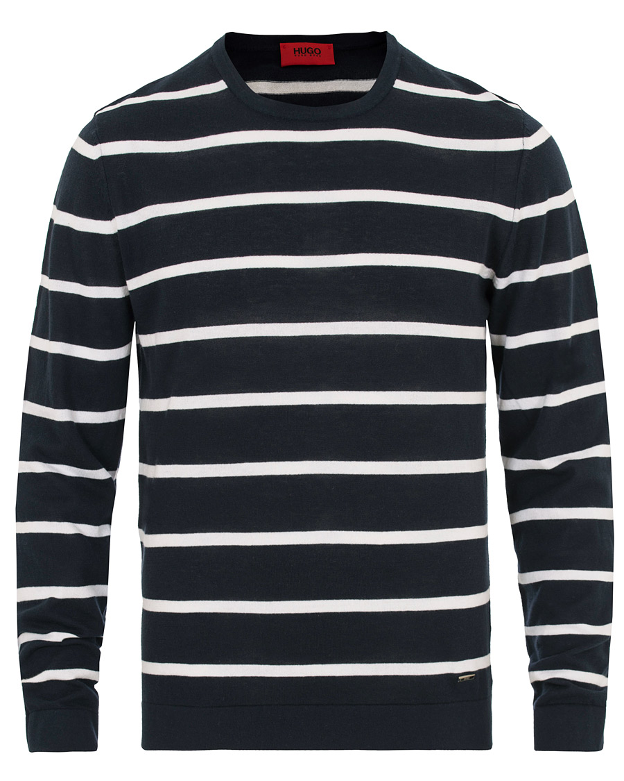 Herr | Tröjor | HUGO | Simun Stripe Knitted Crew Neck Navy/White