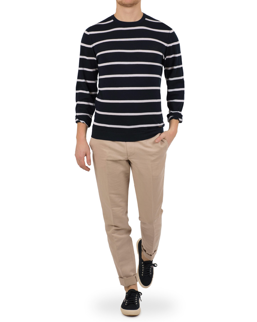Herr | Tröjor | HUGO | Simun Stripe Knitted Crew Neck Navy/White