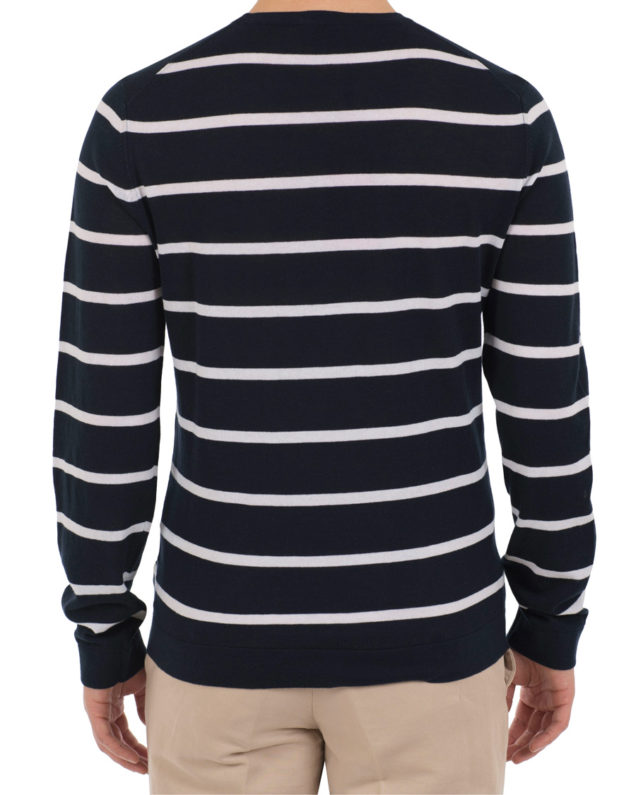 Herr | Tröjor | HUGO | Simun Stripe Knitted Crew Neck Navy/White