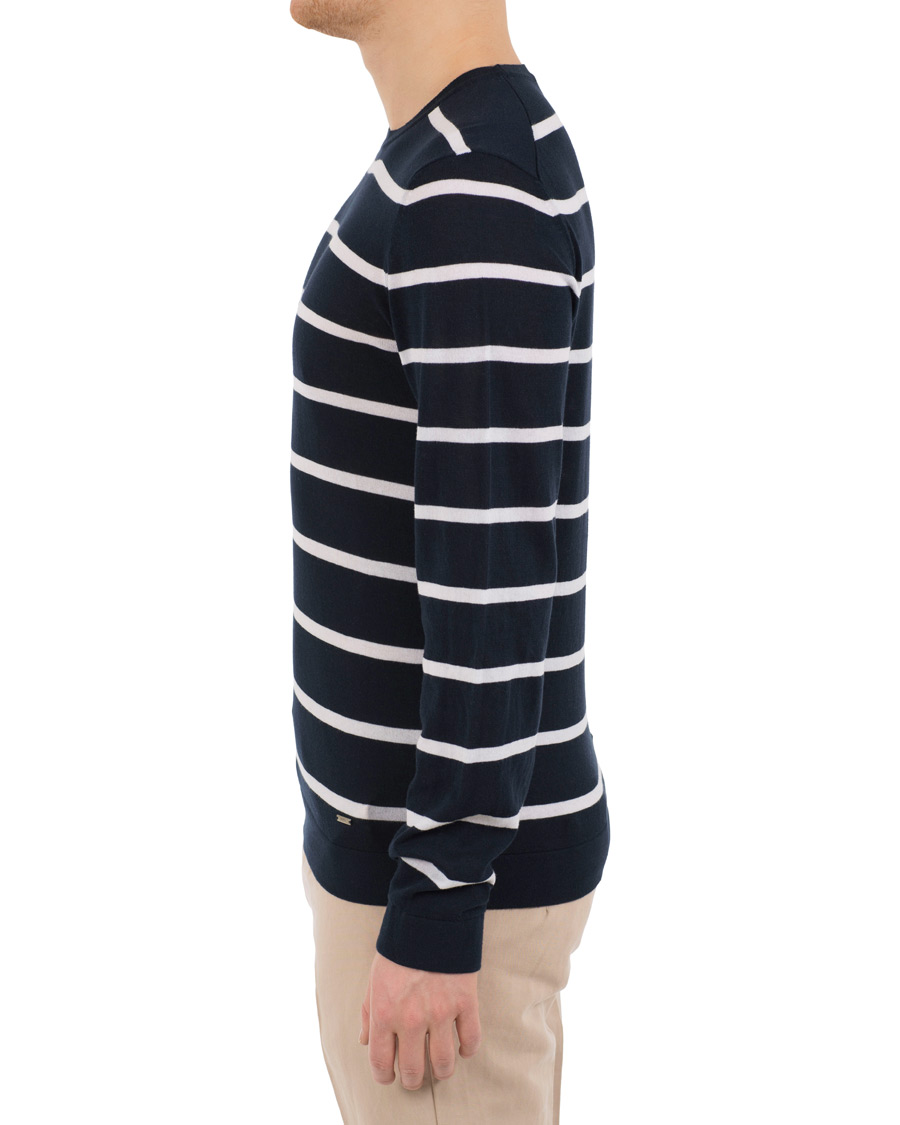 Herr | Tröjor | HUGO | Simun Stripe Knitted Crew Neck Navy/White
