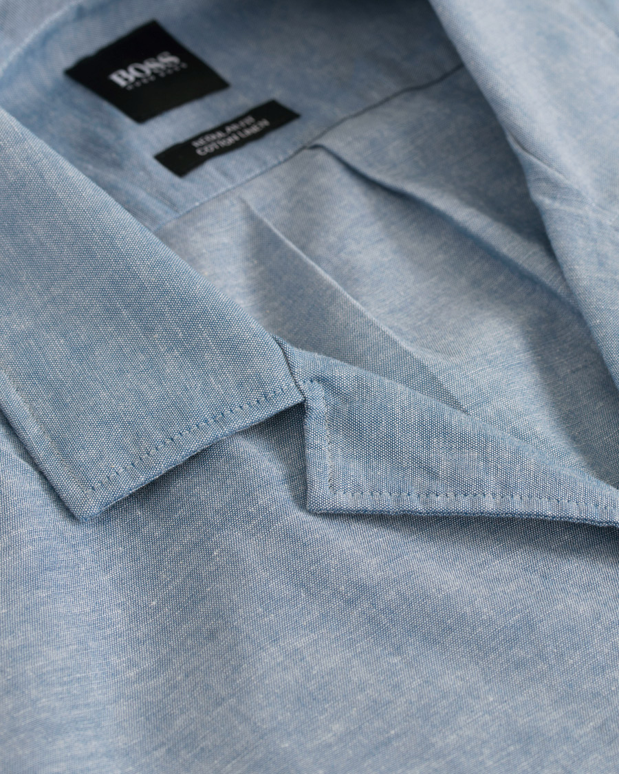 Herr | Skjortor | BOSS BLACK | BOSS Lello Cotton/Linen Resort Short Sleeve Shirt Blue