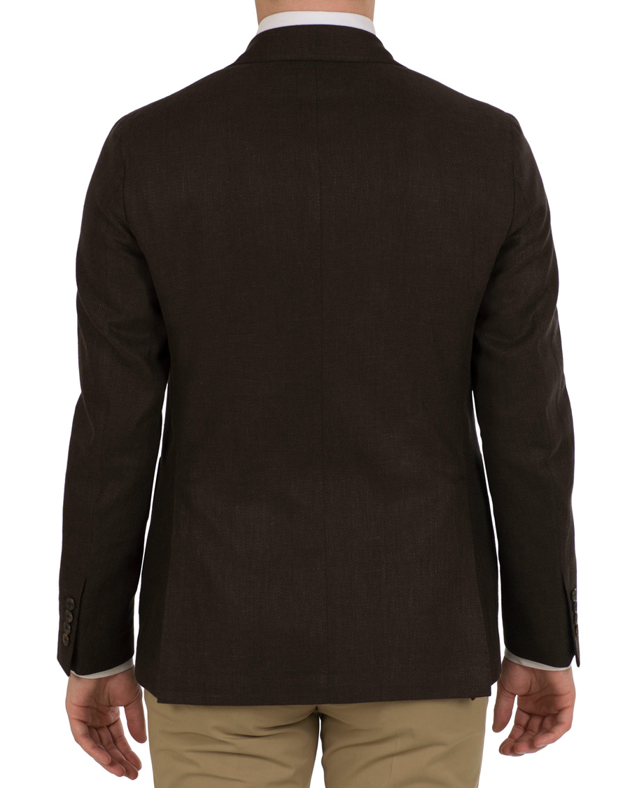 Herr | Kavajer | Caruso | Linen/Cotton Herringbone Blazer Brown