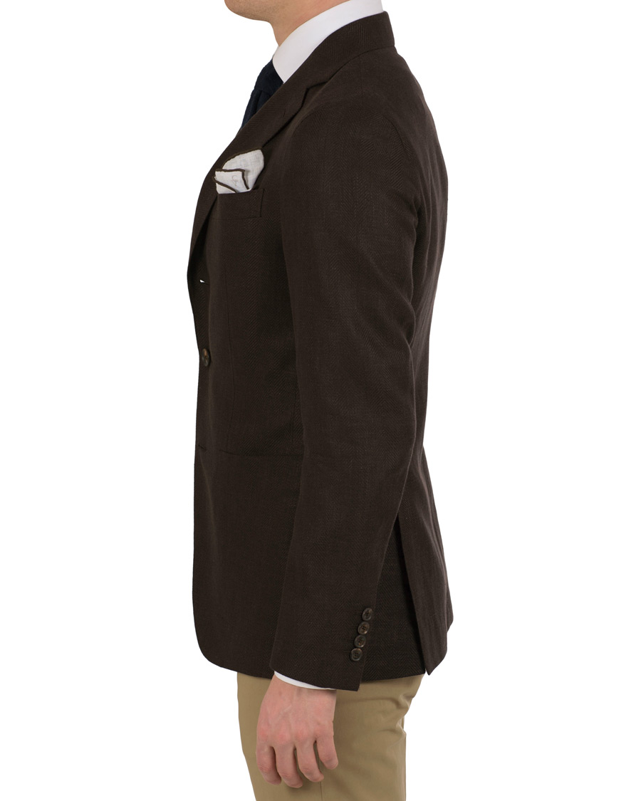 Herr | Kavajer | Caruso | Linen/Cotton Herringbone Blazer Brown