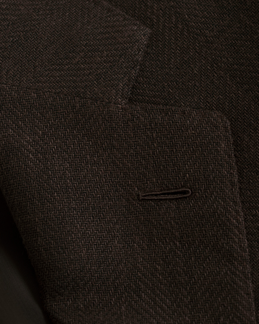Herr | Kavajer | Caruso | Linen/Cotton Herringbone Blazer Brown