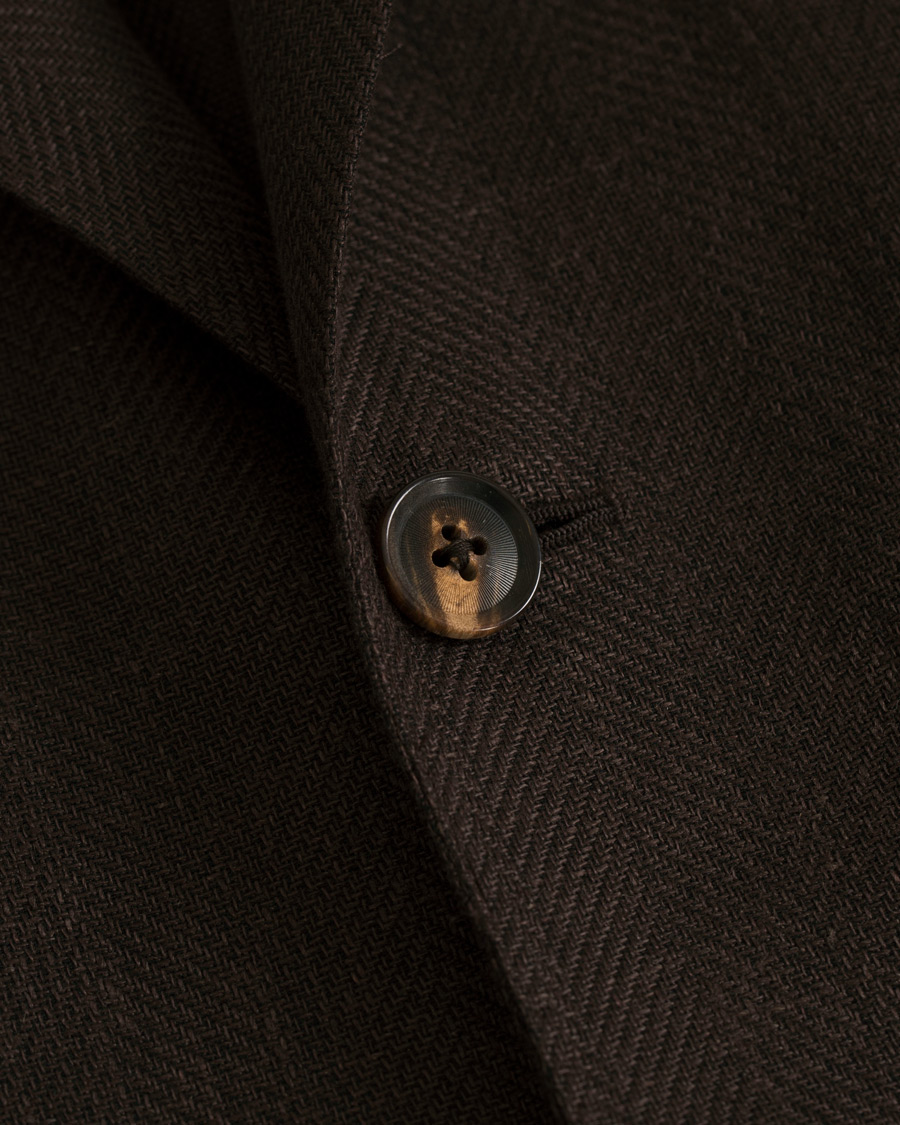 Herr | Kavajer | Caruso | Linen/Cotton Herringbone Blazer Brown