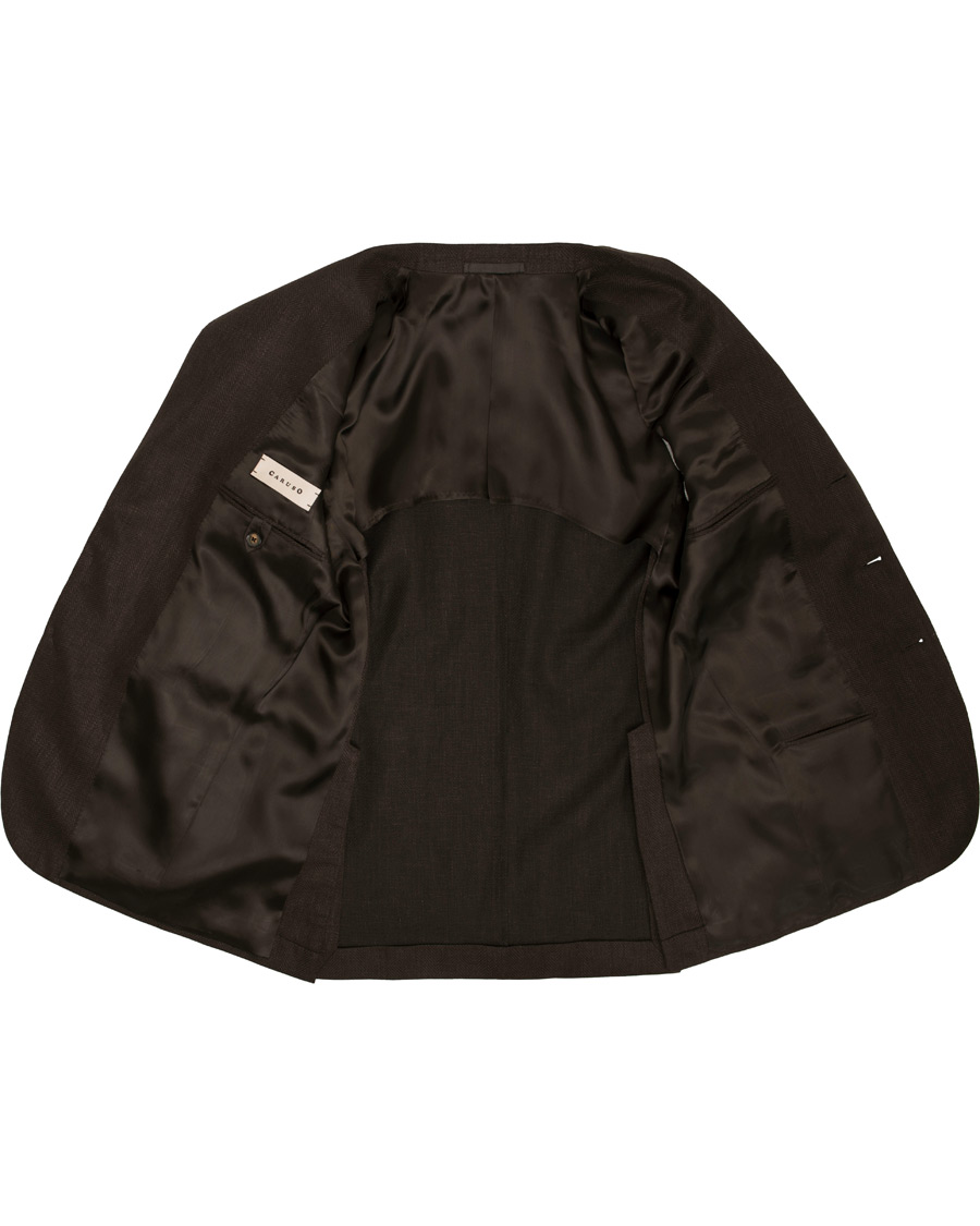 Herr | Kavajer | Caruso | Linen/Cotton Herringbone Blazer Brown