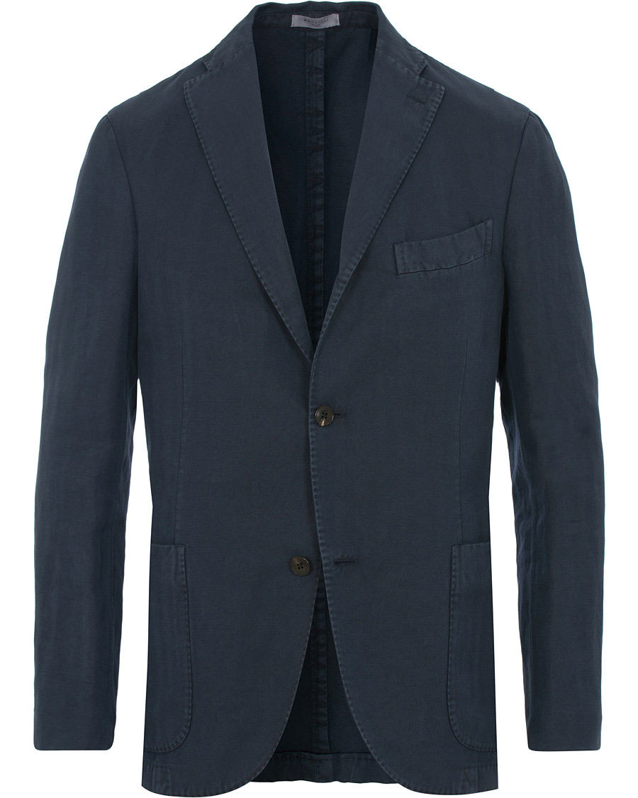 Herr | Kavajer | Boglioli | K Jacket Stretch Cotton/Linen Herringbone Blazer Navy