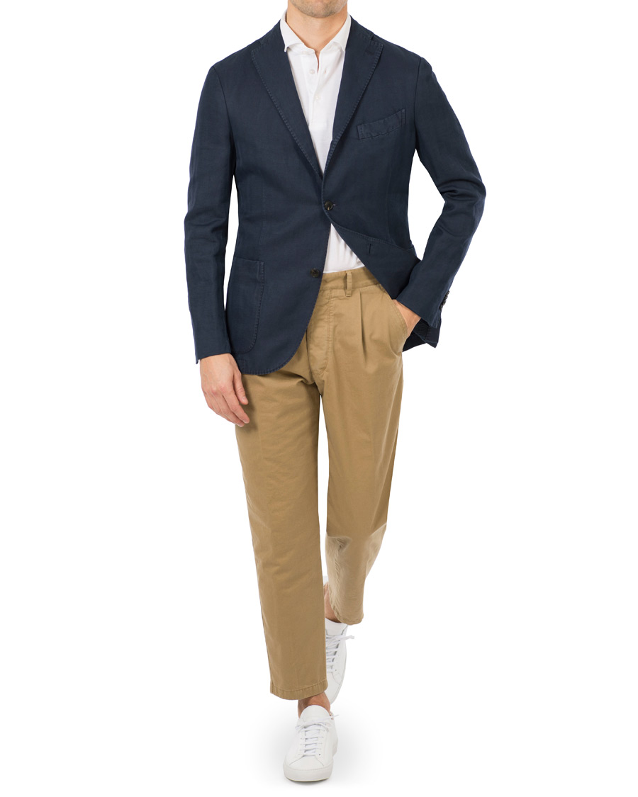 Herr | Kavajer | Boglioli | K Jacket Stretch Cotton/Linen Herringbone Blazer Navy