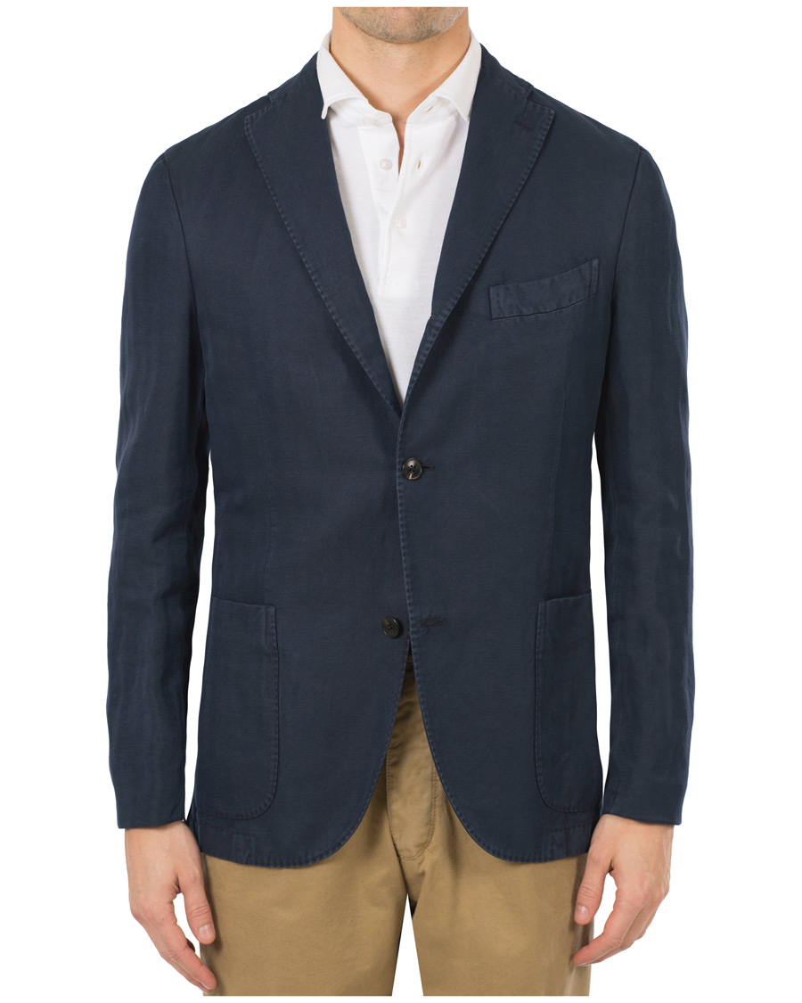 Herr | Kavajer | Boglioli | K Jacket Stretch Cotton/Linen Herringbone Blazer Navy