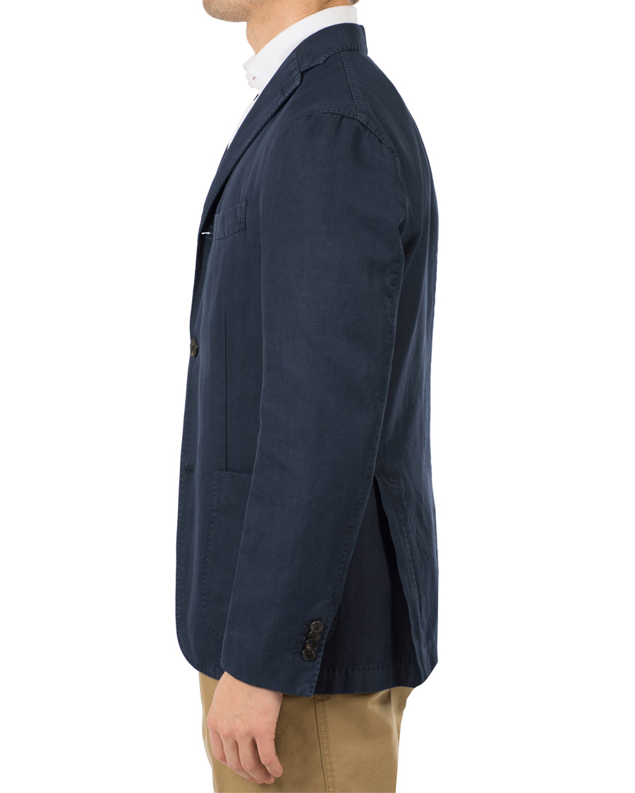Herr | Kavajer | Boglioli | K Jacket Stretch Cotton/Linen Herringbone Blazer Navy