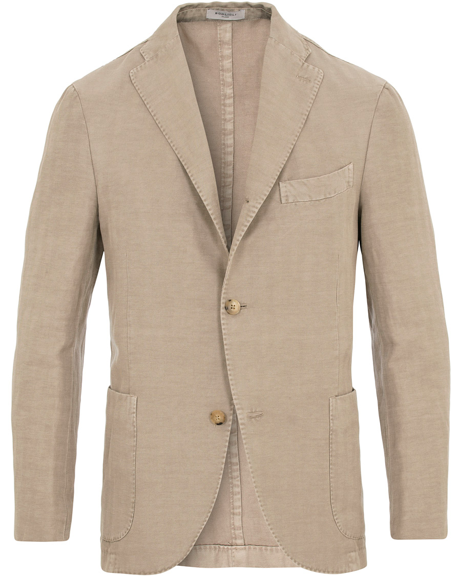 Herr | Kavajer | Boglioli | K Jacket Stretch Cotton/Linen Herringbone Blazer Beige
