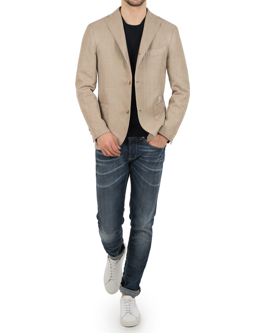 Herr | Kavajer | Boglioli | K Jacket Stretch Cotton/Linen Herringbone Blazer Beige