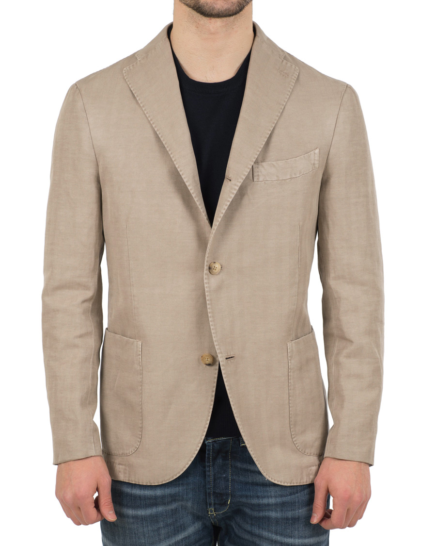Herr | Kavajer | Boglioli | K Jacket Stretch Cotton/Linen Herringbone Blazer Beige
