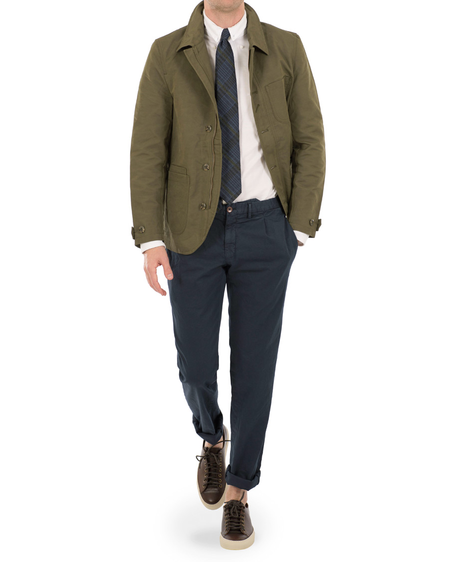 Herr | Byxor | Incotex | Slim Fit Single Pleated Trousers Navy